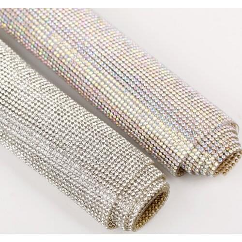 24x40cm Hotfix Iron On Glass Rhinestone Trim Glass Crystal AB Ribbon With Glue Rhinestone Sticker For Dress Craft Decoration