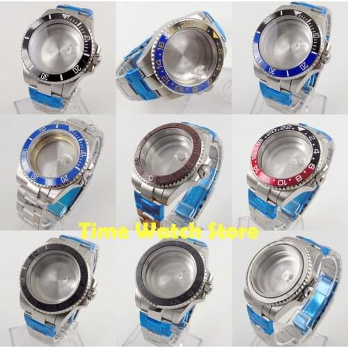 40mm watch case 316L stainless steel Fit ETA 2836 Miyota 8215 DG 3804 date magnifier sapphire glass black blue ceramic bezel