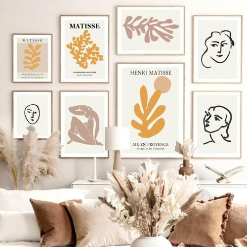 Abstract Matisse Curve Line Face Coral Leaves Nordic Posters And Prints Wall Art Canvas Painting Decor Pictures For Living Room