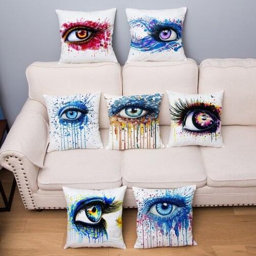 Watercolor Colorful Art Eyes Print Cushion Cover Super Soft Short Plush Pillow Covers 45*45 Pillows Cases Home Decor Pillowcase