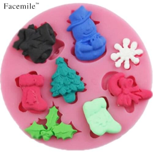 Free shipping 3D silicone Snowman Christmas Tree Cooking Gift Molds Candy Sugar Craft Soap Cake Decorating Molds 04053