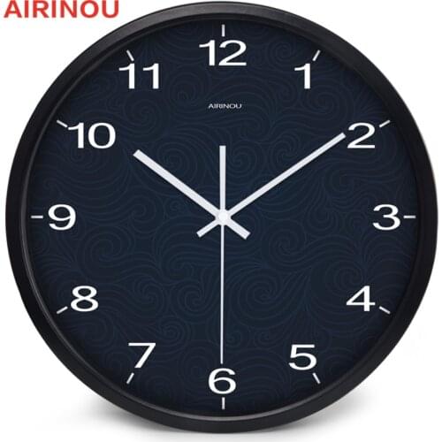 Airinou Large Daek Blue Auspicious Clouds Wall clock, High Transparent glass, Super Silent, Metal Frame