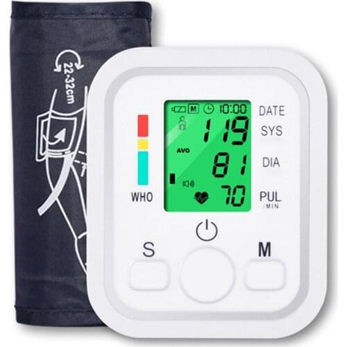 Battery Digital Blood Pressure Monitor Automatic Upper Arm BP HR Tonometer 3 Backlight Sphygmomanometer 2 Person Record Voice