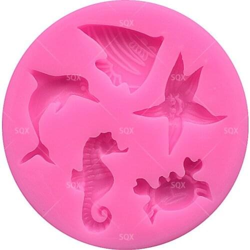 Dolphin / Hippocampus / Starfish / Crab / Fish Silicone Fondant Mould Cake Decorating Baking Tools Kitchen Accessories SQ1494