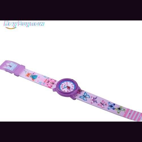 Childrens Cartoon Watch Waterproof Childrens Hourly Quartz Clock Fashion Purple Girls Love Butterfly Dial Sports Watches Gift