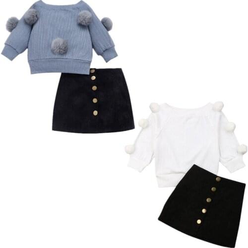 Boutque Girl Clothes 2019 Toddler Baby Kids Girls Hairball Knit Tops+Button Mini Skirt Autumn Warm Outfits Sets