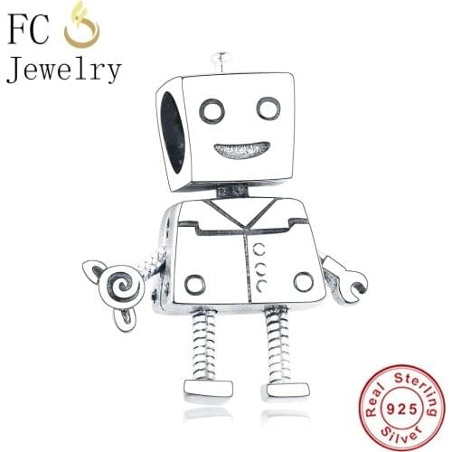 FC Jewelry Fit Original Brand Charm Bracelet Sterling Silver Boy Man Robot Hand With Rose Love Beads Making Valentine Berloque