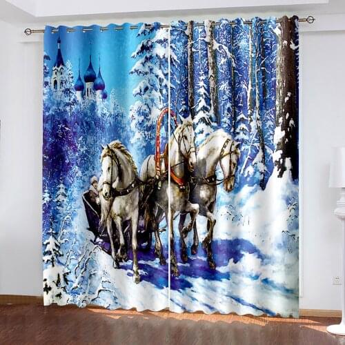 Custom white horse curtains white snow forest curtain 3D Blackout Window Curtains For Living Room