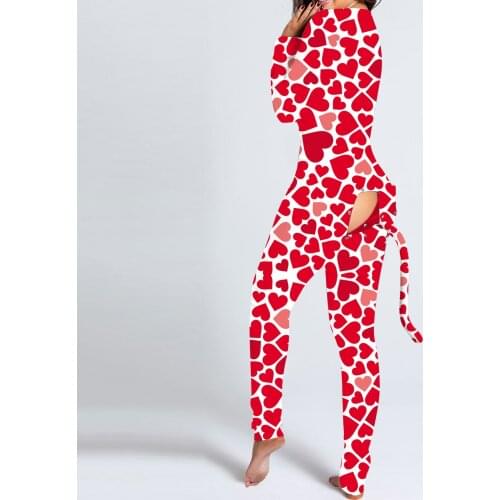 Sexy Women Jumpsuit Pajamas V-neck zebra Cows Print Long Sleeve Button Flap Playsuit Bodysuit Nightwear Romper Mujer 3XL