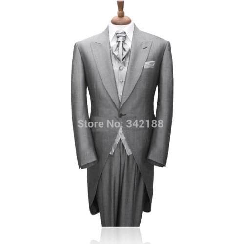 Best FREE shipping Morning Style One Button Groom Tuxedos Peak Lapel Best Man Groomsmen Men Wedding Suits Bridegroom suitsweddin