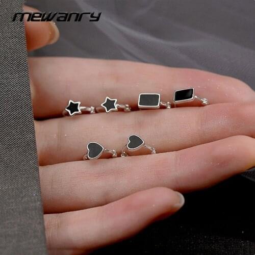 MEWANRY Prevent Allergy 925 Sterling Silver Earrings Ear Buckle Accessories Black LOVE Heart Star Party Jewelry Birthday Gifts