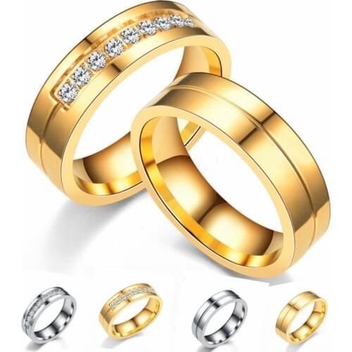 BAECYT Trendy Wedding Bands Crystal Rings For Women / Men Love Gold-color Stainless Steel Promise Wedding Rings Wholesale