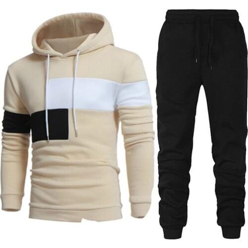 Mens Sets Stitching Hoodie Two Piece 2021 Casual Loose Streetwear Mens Sportswear Pants Pullovers Contrasting Color Suit