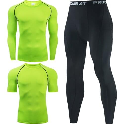 2021 Men Sportswear Compression Suits Breathable Gym Clothes Man Sports Joggers Training Green Tracksuit Running Sets 4XL