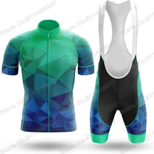 2021 Blue Green Polygon Mens Cycling Jersey Set Summer Clothing Road Bike Shirts Suit Bicycle Bib Shorts MTB Wear Maillot Ropa