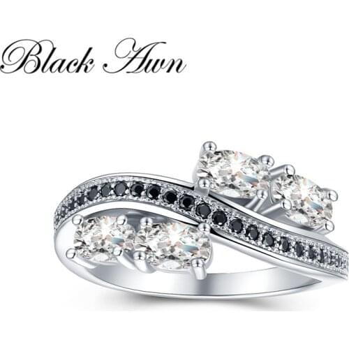 New Hyperbole 925 Sterling Silver Fine Jewelry Trendy Engagement Bague Black Spinel Leaf Womens Wedding Ring Bijoux Femme G010