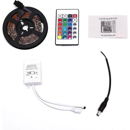 One Set 5M 3528 SMD RGB 600LEDs LED Strip Lights Lamp 24Key IR remote Controller