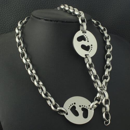 Wholesale Stainless Steel Vintage Jewelry Round Silver Color Bracelet Necklace Sets For Woman SGEZAMCF