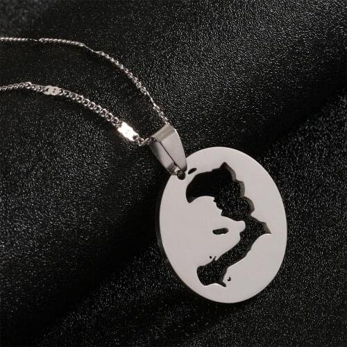 Stainless Steel The Republic of Haiti Map Pendant Necklace PORT-AU-PRINCE Map Round Chain Jewelry