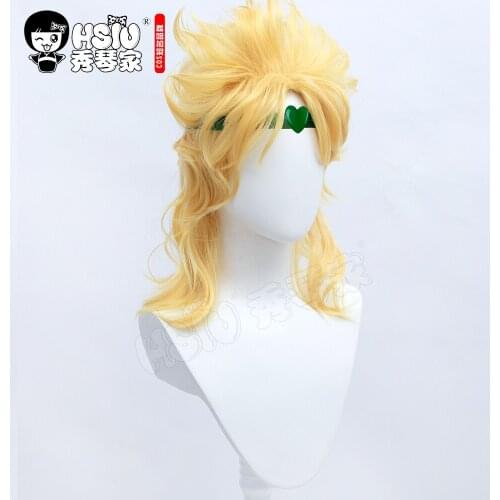 「HSIU Brand」Anime JoJos Bizarre Adventure cosplay Wig Dio Brando Golden short hair Fiber synthetic wig + Free brand wig net