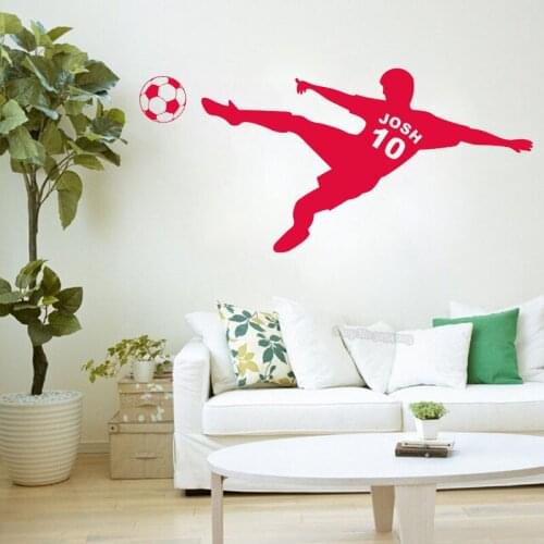 Personalized Wall Sticker Name Custom Wall Decals Vinyl Boy Shoot The Soccer Wall Mural Art Decoration Boy Room Decor L047