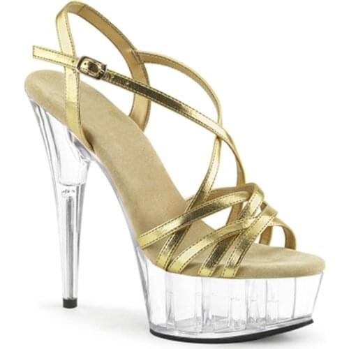 Sexy European shoes with 15 cm high cross-strap heels.Transparent waterproof platform sandals
