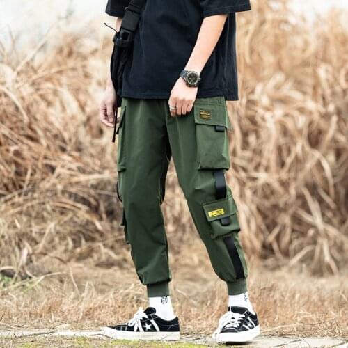 Cargo Pants Joggers Men Harem Pants Multi-pocket Ribbons Man Sweatpants Streetwear Casual Pants Elastic Waist Male Trouser Novel