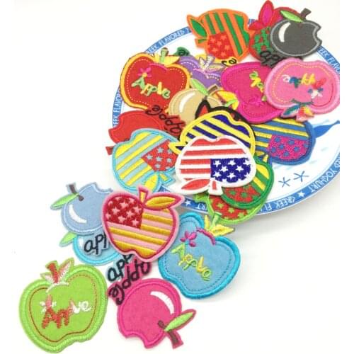 Random 10pcs Apple Patch Embroidery Patches for T-shirt Iron on Stripes Appliques Clothes Stickers Clothing Badges Sticker