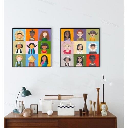 Modern World Children Print Poster Color Chinese India Africa Kids Wall Art Picture Baby Room Decor Canvas Oil Painting