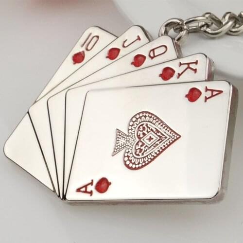 Stylish alloy metal poker flush key chain key ring creative car key pendant ornament