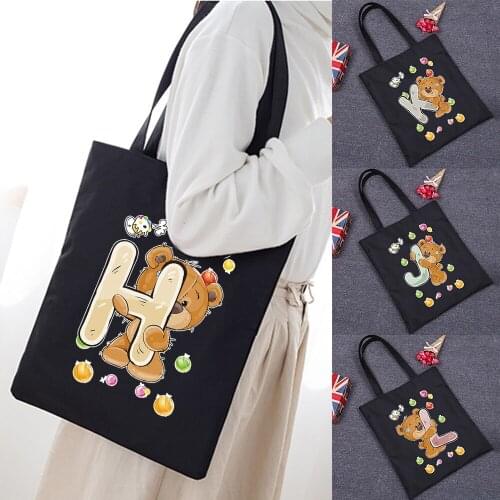 Canvas Bag Shopper Bag Harajuku Large Capacity Women Bags Classic Vintage Shoulder Bag Cute Bear Pattern Handbag