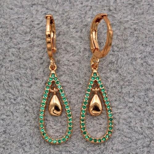 Trendy Gold Copper Plated Water Drop Heart Earrings Green Zirconia Stone For Women Girls Fashion Jewelry Accessories Wedding Gif