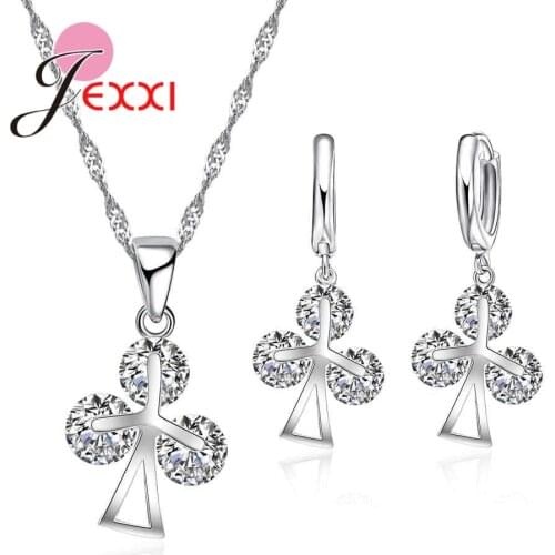 Vintage Micro Clear Cubic Zirconia Brilliant Party Jewelry Set 925 Sterling Necklace Earrings Set Women Gift