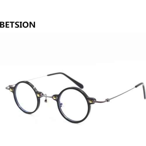Vintage Small Round 36mm Hand Made Eyeglass Frames Titanium Acetate Full Rim Rx able Optical Men Women Top Quality