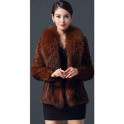 Genuine Rabbit Fur Coat Natural Fur Coats Winter Warm Female Jacket Real Raccoon Fur Collar Jackets For Women WYQ824