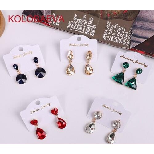 Ladies Earrings Crystal New Water Drop Fashion Punk Personality Korean Bohemia Geometric Pendant Gold Statement Fun Cute Shiny
