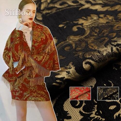 Italy vintage floral printed black red chenille yarn-dyed jacquard fabric for women dress pants tissus au metre stoffen SP5987