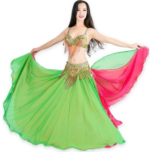 Size S-XL Performance Women Dancewear Professional 3pcs Outfit Bra Belt Skirt Long Oriental Beaded Belly Dance Costume
