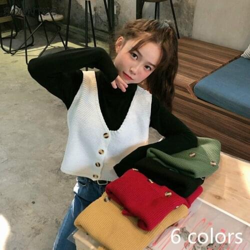 Sweater Vest Women V-Neck Sleeveless Chic Solid Single Breasted Basic Knitting All-match Autumn 2020 Feminino Clothing BF Simple