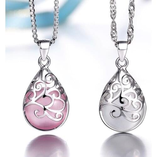 925 Sterling Silver Necklace Love Angle Tear Moonlight Opal Pendant Neckace For Women Gift 45cm Box Chain choker