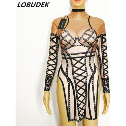 Chinese Folk dance Dress 3D printing Crystals one piece Nightclub Women singer DJ DS costume Bar party show stage Outfits