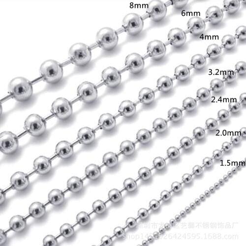 1.5/2/2.4/3.2/4/5/6/8/10/12mmMens Womens Silver Color Round Ball Link Chain Polished Stainless Steel DIY Necklace Jewelry 16-40"