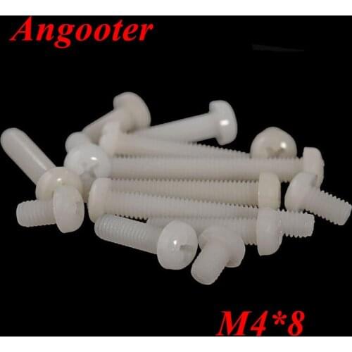 200pcs/lot M4*8 White Nylon Round pan Screw Phillips Head Machine Screws Bolts