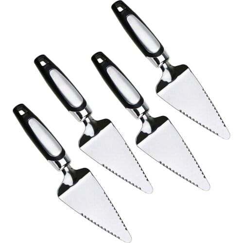 4Pcs Cake Pizza Pie Server, Cutter,Slicer Divider,Cutting Spatula,Turner,Double-Blades Design,Soft Grip, Silver
