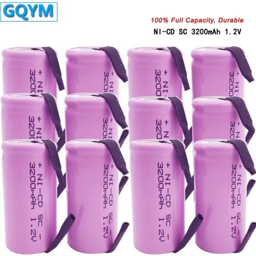 12PCS SC 1.2V 3200mAh Rechargeable Battery 4/5 Sub C Ni-CD Cell for Screwdriver,With Soldering Tab