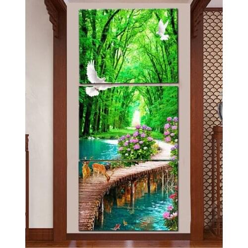 Diy 5d 3 Piece diamond mosaic Natural scenery diamond painting Waterfall Deer cross stitch 3d embroidery full round drill N1305