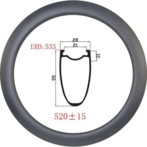 520g 700C disc brake carbon Fibre Clincher Tubeless 55mm deep UD 3K 12K matte glossy Road gravel bike carbon rim 24H 28H 32H 36H