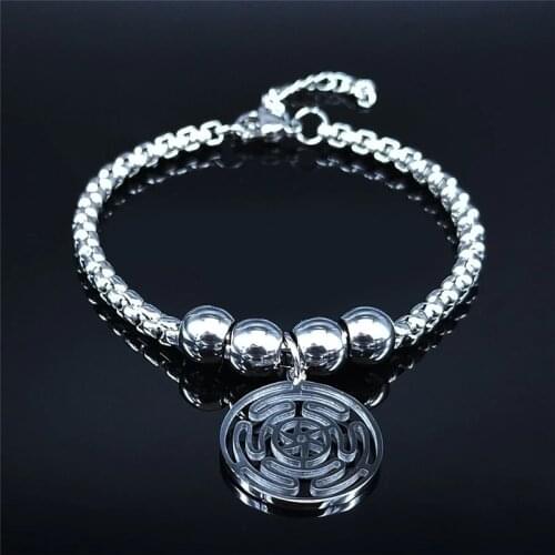 Hekate Wheel Stainless Steel Chain Bracelet Strophalos Hecate Magic Symbol Logo Charm PIN Jewelry colier femme joyas B3542S03