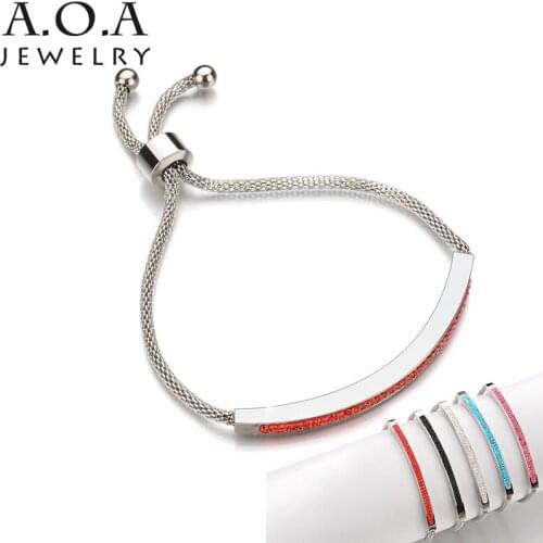 Top Quality Stainless Steel Network chain Bracelets Multicolor Crystal Bar Adjustable Size Bracelets For Party