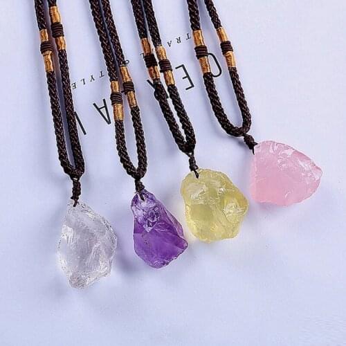 Chakra Colorful Natural Rough Quartz Wrapped Transparent Crystal Choker Necklace With Long Rope